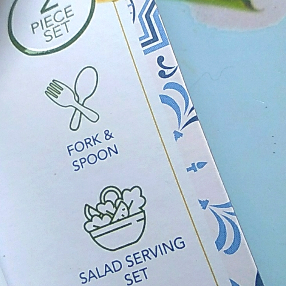 Lemon print melamine salad serving utensils set - Picture 3 of 3
